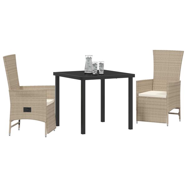 vidaXL Conjunto de Comedor de Jard&iacute;n 3 pcs Beige rat&aacute;n sint&eacute;tico