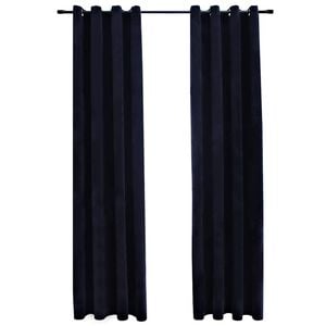 vidaXL Cortinas opacas con anillas 2 pzas terciopelo negro 140x175 cm
