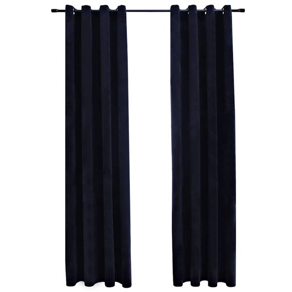 vidaXL Cortinas opacas con anillas 2 pzas terciopelo negro 140x175 cm