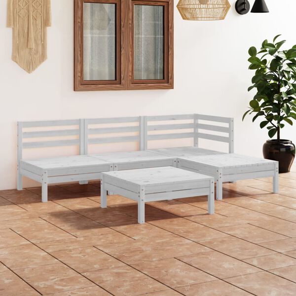 vidaXL Juego de muebles de jard&iacute;n 5 piezas madera maciza pino blanco