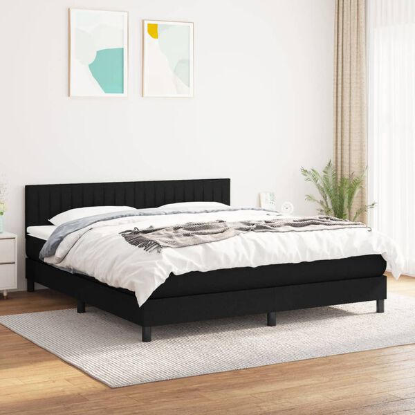vidaXL Cama box spring con colch&oacute;n tela negro 160x200 cm