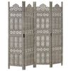 vidaXL Biombo 4 paneles tallado a mano madera mango gris 160x165 cm