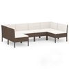 vidaXL Set muebles de jard&iacute;n 6 pzas y cojines rat&aacute;n sint&eacute;tico marr&oacute;n