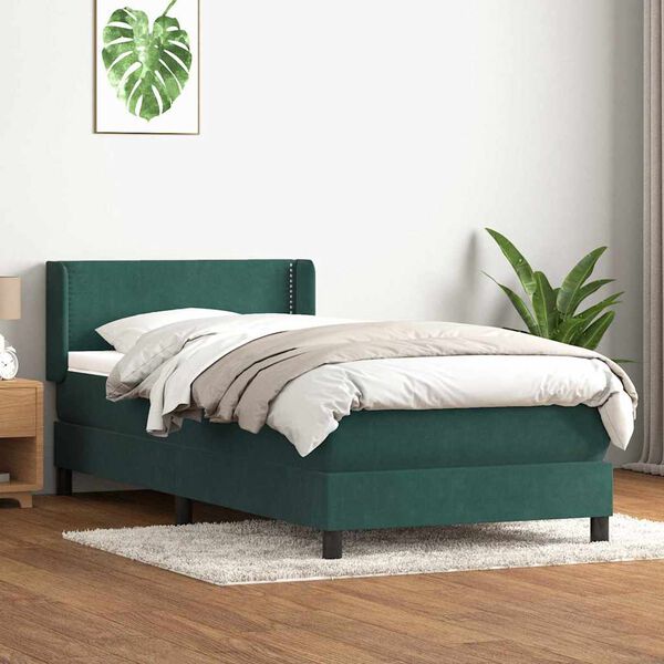 vidaXL Cama box spring con colch&oacute;n terciopelo verde oscuro 90x220 cm
