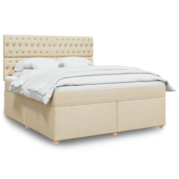 vidaXL Cama box spring con colch&oacute;n tela color crema 180x200 cm