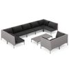 vidaXL Muebles de jard&iacute;n 10 pzas y cojines rat&aacute;n sint&eacute;tico gris oscuro