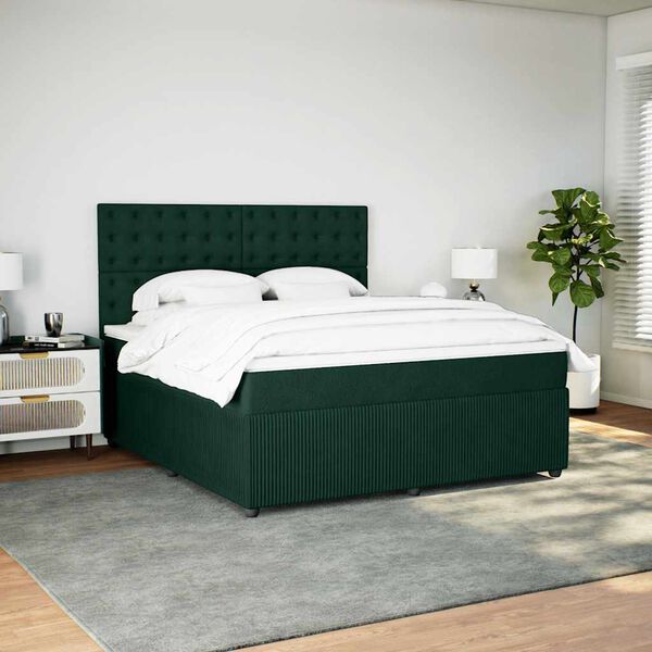 vidaXL Cama box spring con colch&oacute;n terciopelo verde oscuro 180x200 cm