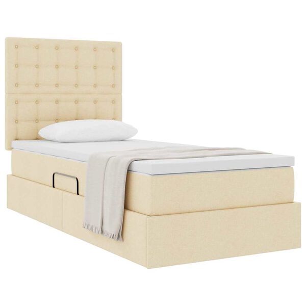 vidaXL Cama con almacenamiento y colch&oacute;n Crema 100 x 200 cm Poli&eacute;ster