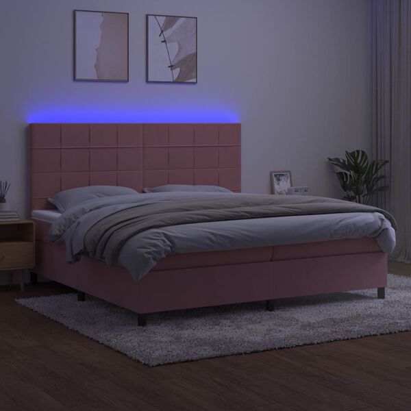 vidaXL Cama box spring colch&oacute;n y LED terciopelo rosa 200x200 cm