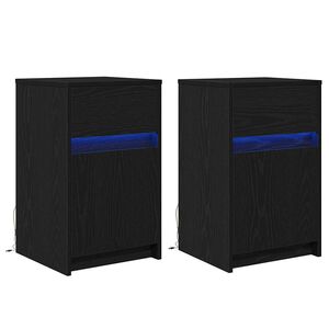 vidaXL Armario de Noche LED 2 pcs Roble negro 38 x 34 x 61 cm