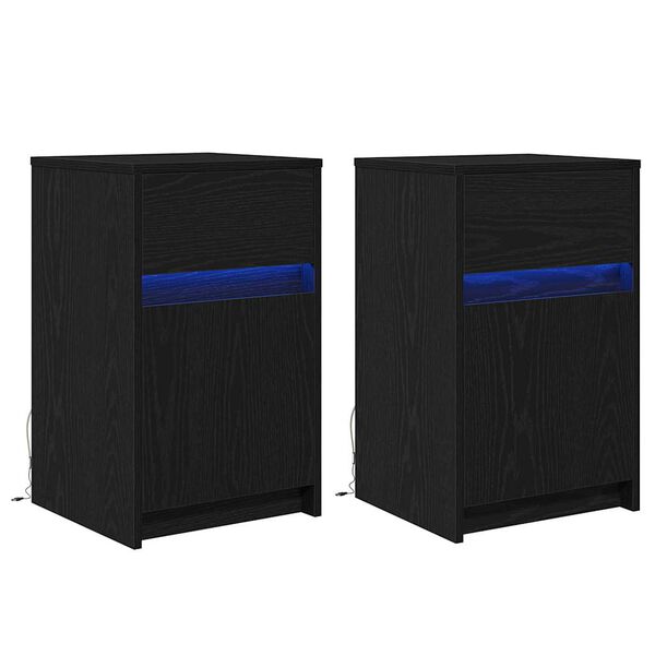 vidaXL Armario de Noche LED 2 pcs Roble negro 38 x 34 x 61 cm