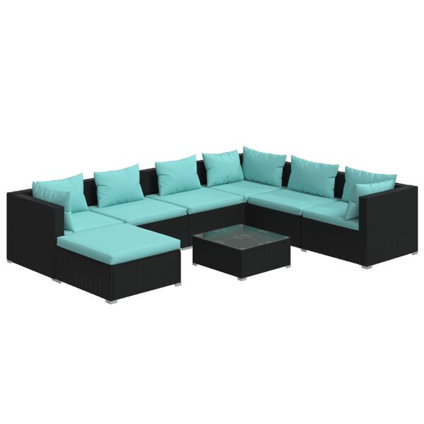 vidaXL Set de muebles de jard&iacute;n 8 pzas y cojines rat&aacute;n sint&eacute;tico negro