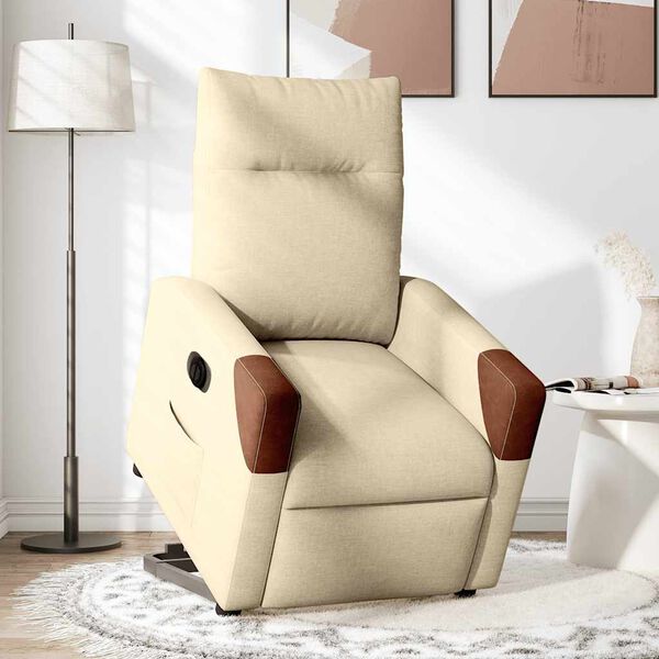 vidaXL Sill&oacute;n el&eacute;ctrico reclinable elevable de tela color crema