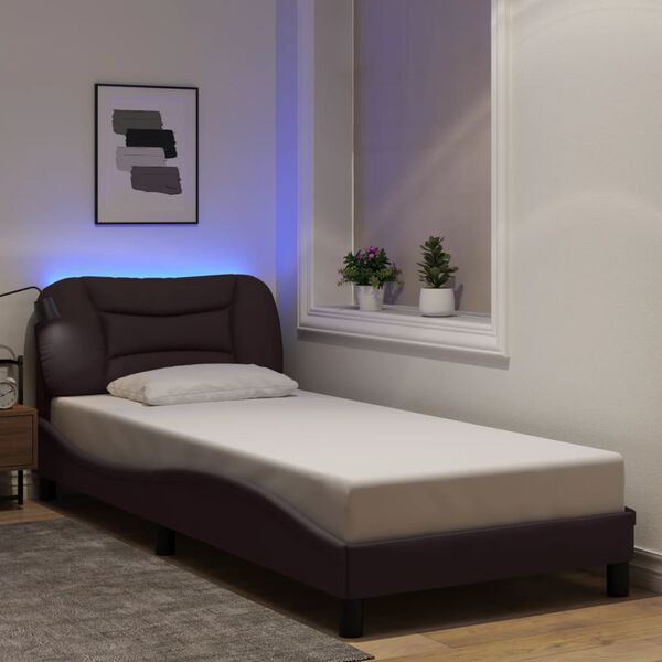 vidaXL Estructura de cama con LED sin colch&oacute;n Hvar tela marr&oacute;n oscuro 90x200cm