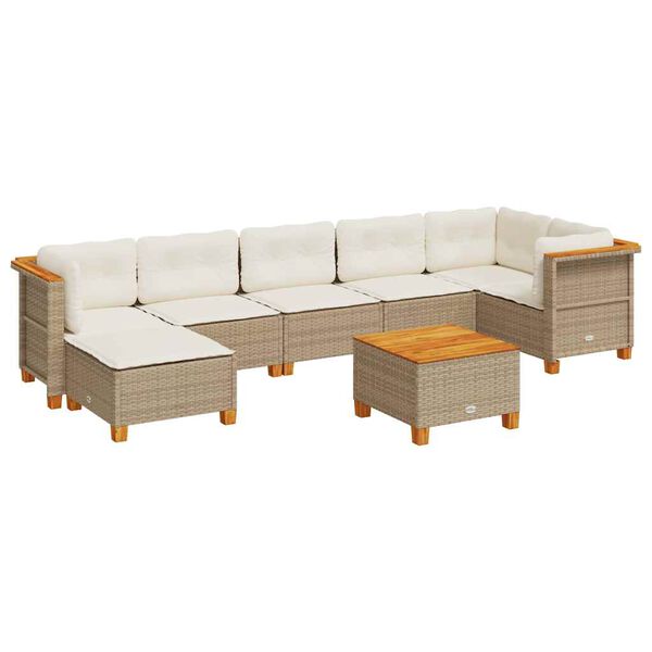 vidaXL Set de sof&aacute;s de jard&iacute;n y cojines 8 piezas rat&aacute;n sint&eacute;tico beige