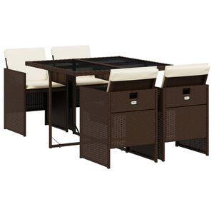 vidaXL Set comedor de jard&iacute;n 5 piezas y cojines rat&aacute;n sint&eacute;tico marr&oacute;n