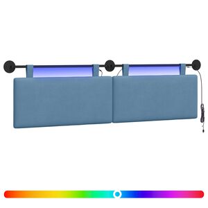 vidaXL Cabecero colgante Con luz LED Azul Tela de Pana