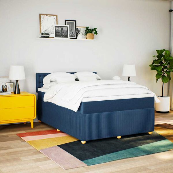 vidaXL Cama box spring con colch&oacute;n tela azul 140x190 cm
