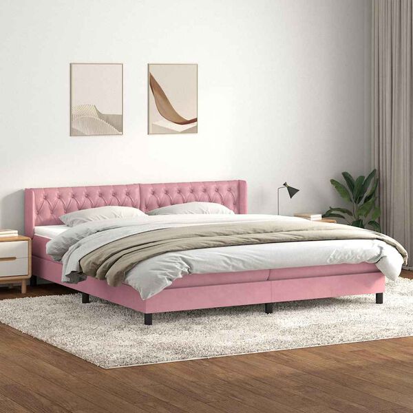 vidaXL Cama box spring con colch&oacute;n terciopelo rosa 180x210 cm