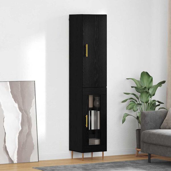 vidaXL Aparador alto 2 pcs Roble Negro Madera de ingenier&iacute;a