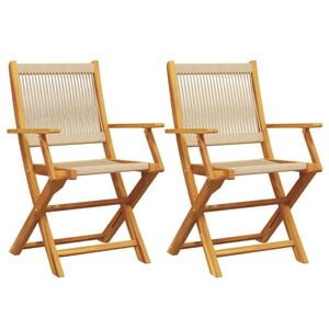 vidaXL Sillas plegables, 2 unidades, color beige, madera maciza de acacia y polipropileno.