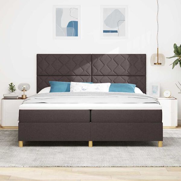 vidaXL Cama Box Spring LED con colch&oacute;n Marr&oacute;n Oscuro 200 x 200 cm tela