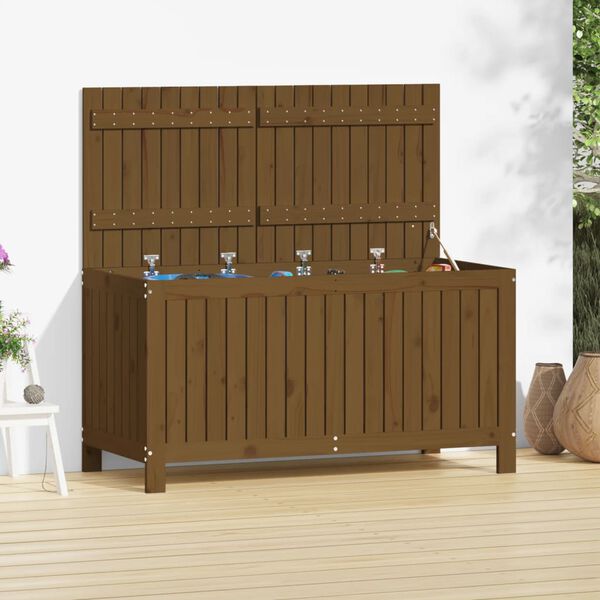 vidaXL Caja de almacenaje jardín madera pino marrón miel 121x55x64 cm