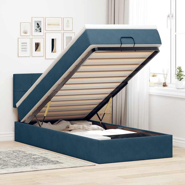 vidaXL Estructura de cama otomana con colch&oacute;n terciopelo azul oscuro