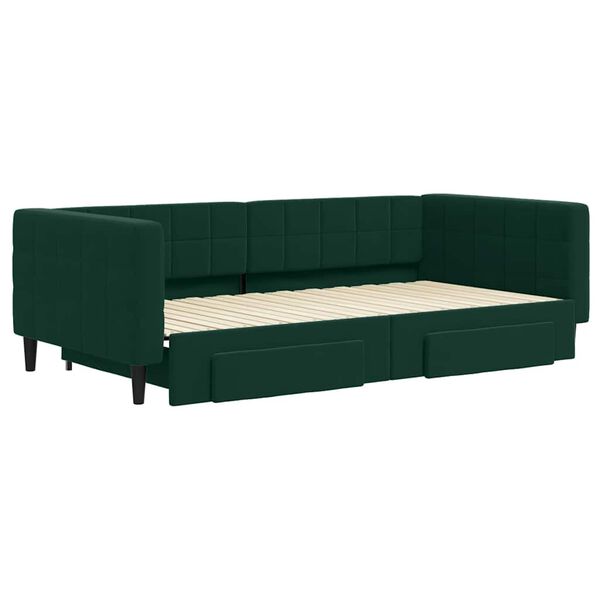 vidaXL Sofá cama nido con cajones terciopelo verde oscuro 100x200 cm