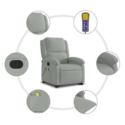 vidaXL Sillón reclinable de masaje elevable terciopelo gris claro