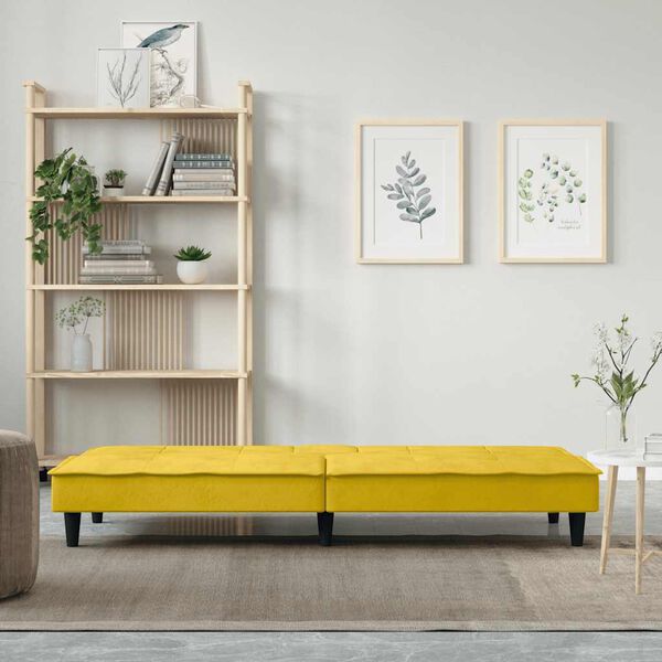 vidaXL Sof&aacute; cama con portavasos terciopelo amarillo