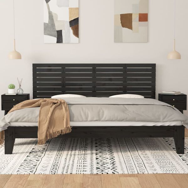vidaXL Cabecero de cama de pared madera maciza pino negro 186x3x63 cm