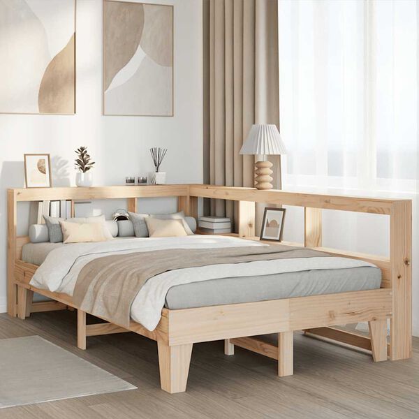 vidaXL Cama con estanter&iacute;a sin colch&oacute;n madera maciza de pino 120x200cm