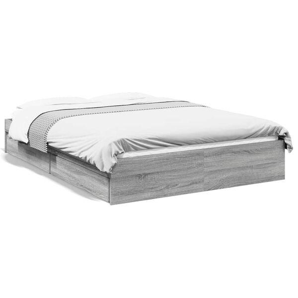 vidaXL Cama con cajones madera ingenier&iacute;a gris Sonoma 140x200 cm