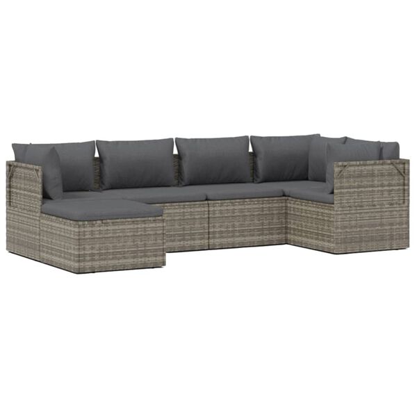 vidaXL Set de muebles de jard&iacute;n 6 pzas y cojines rat&aacute;n sint&eacute;tico gris