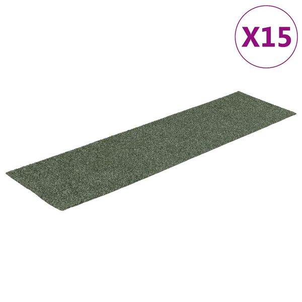 vidaXL Felpudos autoadhesivos para escaleras, 15 unidades, 76 x 20 cm, rectangulares, verdes