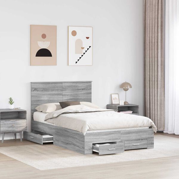 vidaXL Estructura de cama con cabecera Gris Sonoma 135 x 190 cm