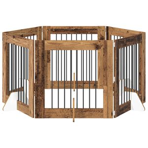 vidaXL Puerta de perro con soportes 6 pcs Madera envejecida 80 x 80 cm