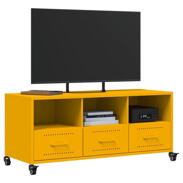 vidaXL Mueble para TV acero laminado en frío amarillo 100,5x39x43,5 cm