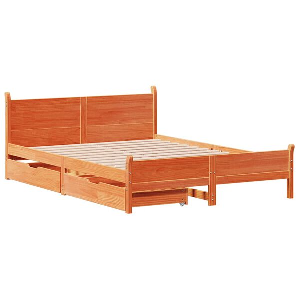 vidaXL Cama sin colch&oacute;n madera maciza pino marr&oacute;n cera 150x200 cm
