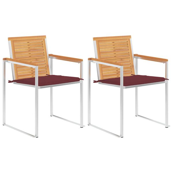 vidaXL Sillas de jard&iacute;n con cojines 2 uds madera maciza teca y acero