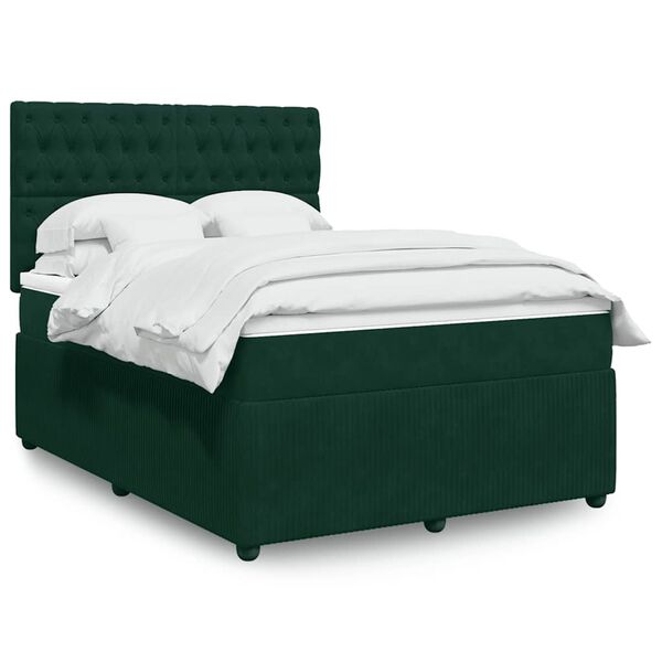vidaXL Cama box spring con colch&oacute;n terciopelo verde oscuro 140x190 cm