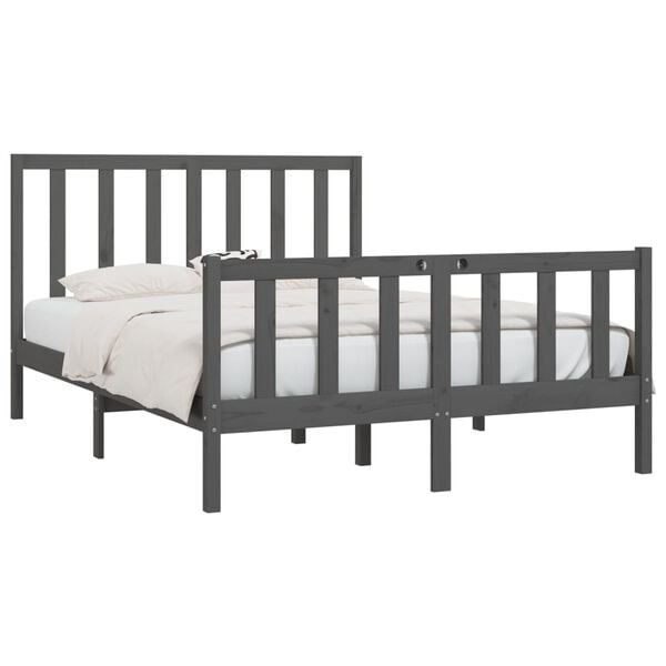 vidaXL Estructura de cama madera maciza gris King Size 150x200 cm