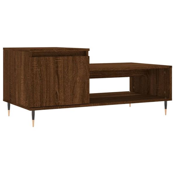 vidaXL Mesa de centro madera contrachapada roble marr&oacute;n 100x50x45 cm