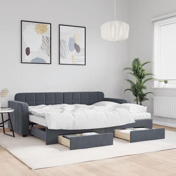 vidaXL Sofá cama nido con cajones terciopelo gris oscuro 80x200 cm