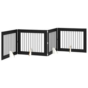 vidaXL Puerta para perros plegable con soportes 4 pcs Roble Negro
