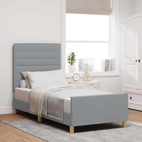 vidaXL Estructura de cama con cabecera Gris claro 90 x 200 cm tela