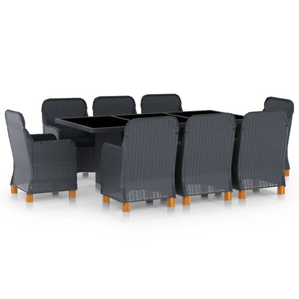 vidaXL Set comedor jard&iacute;n 9 pzas cojines rat&aacute;n sint&eacute;tico gris oscuro