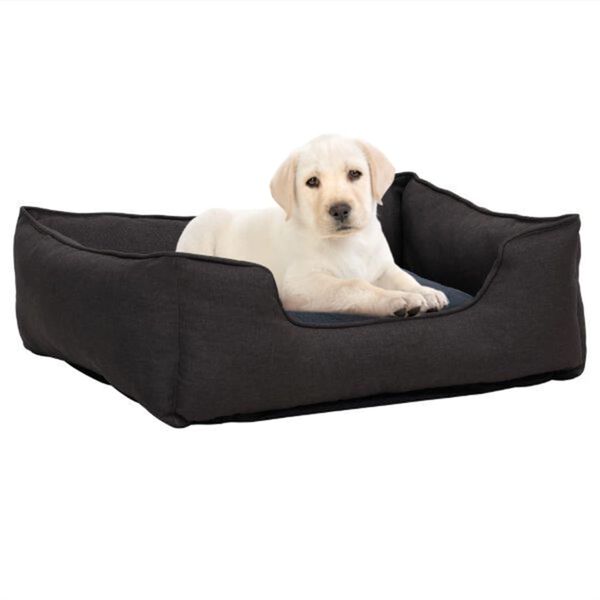 vidaXL Cama de perro de felpa apariencia de lino gris oscuro