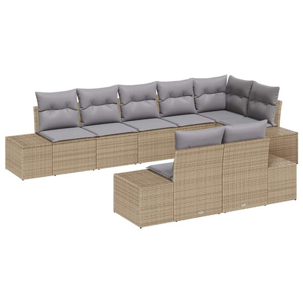 vidaXL Conjunto de sof&aacute;s de jard&iacute;n 8 pcs Beige y Gris Claro Polirat&aacute;n